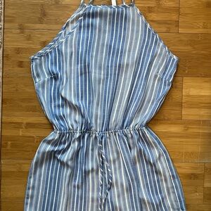 Blue and White Striped Halter Dress